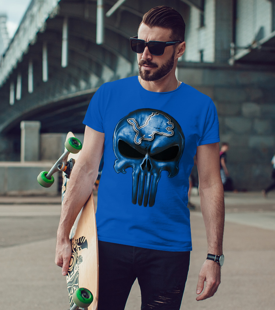 Detroit Lions Skull Logo Punisher T-Shirt