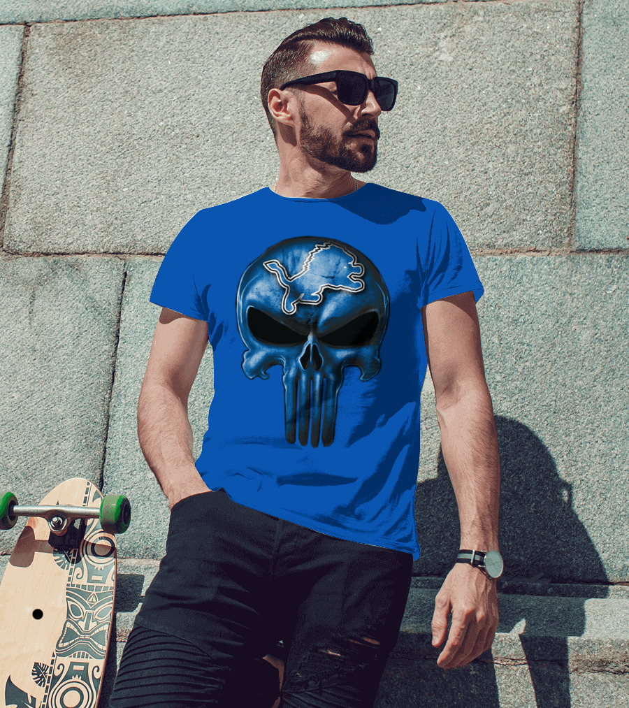 Detroit Lions Skull Logo Punisher T-Shirt