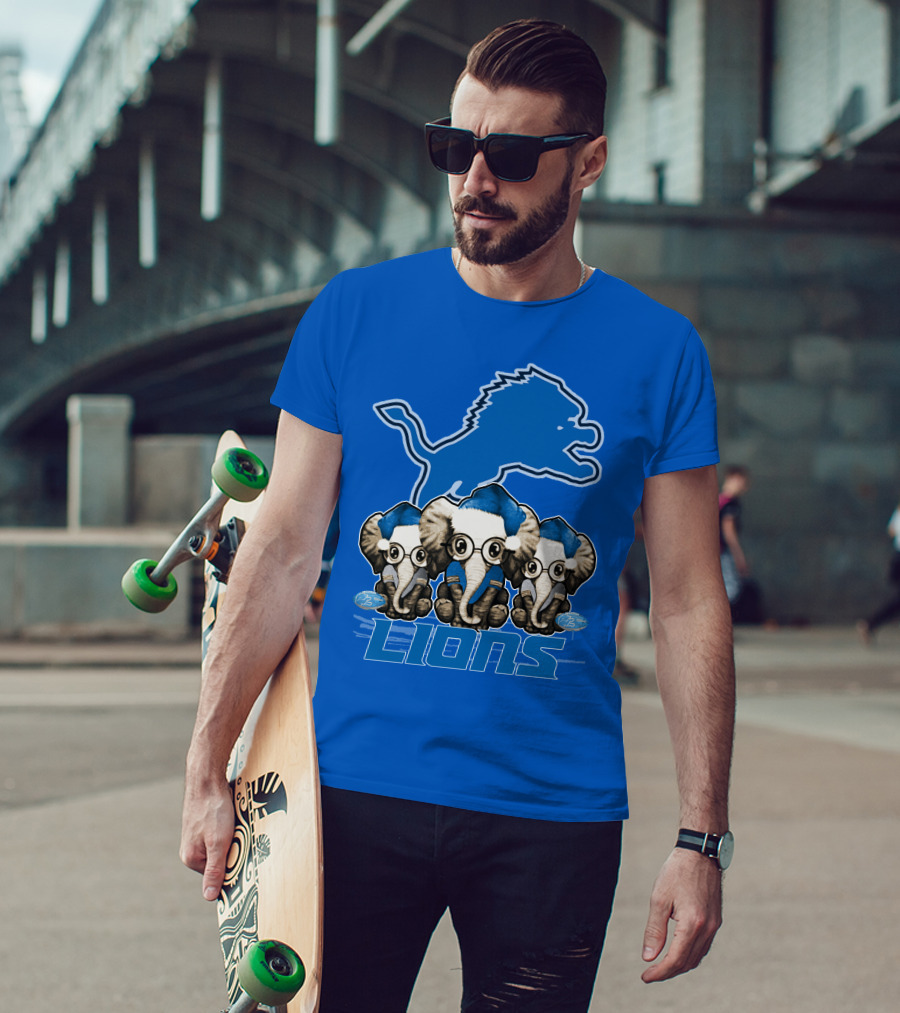 Elephan Xmas Detroit Lions Holiday Football Elephants T-Shirt
