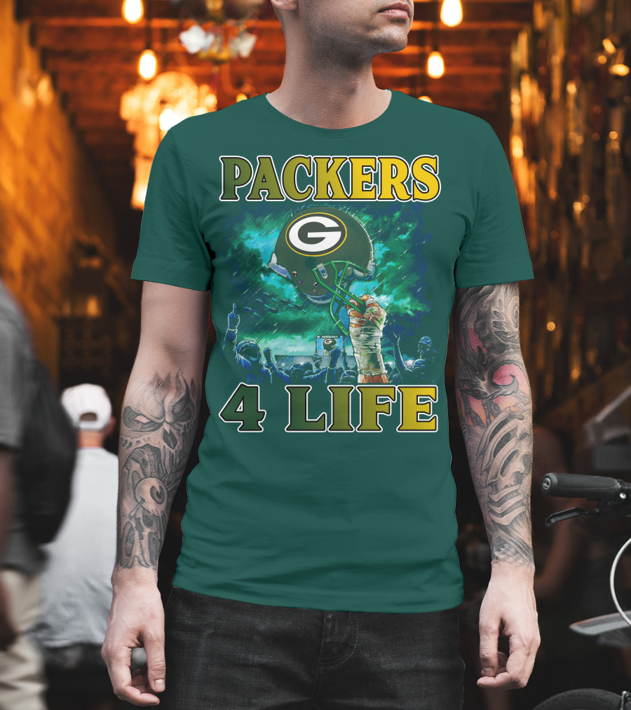 Packers 4 Life Green Bay Victory Helmet Celebration T-Shirt
