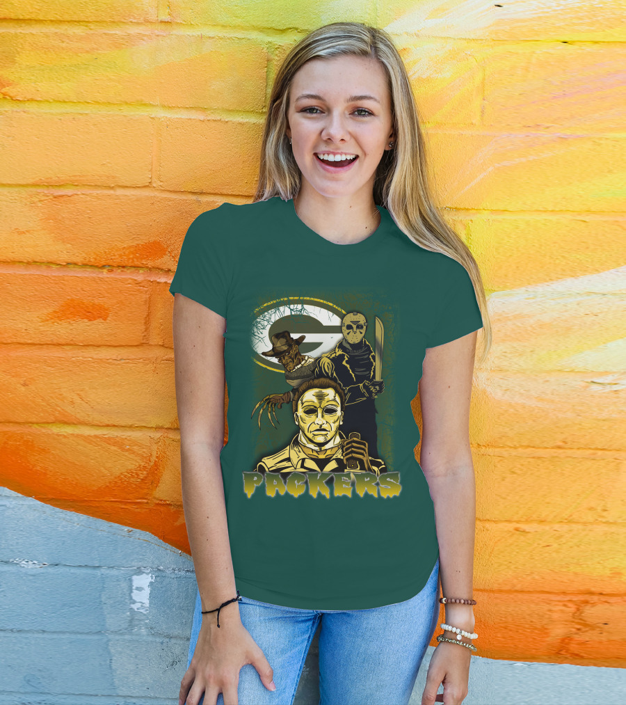 Green Bay Packers Horror Icons Mashup Freddy Jason Michael Myers T-Shirt