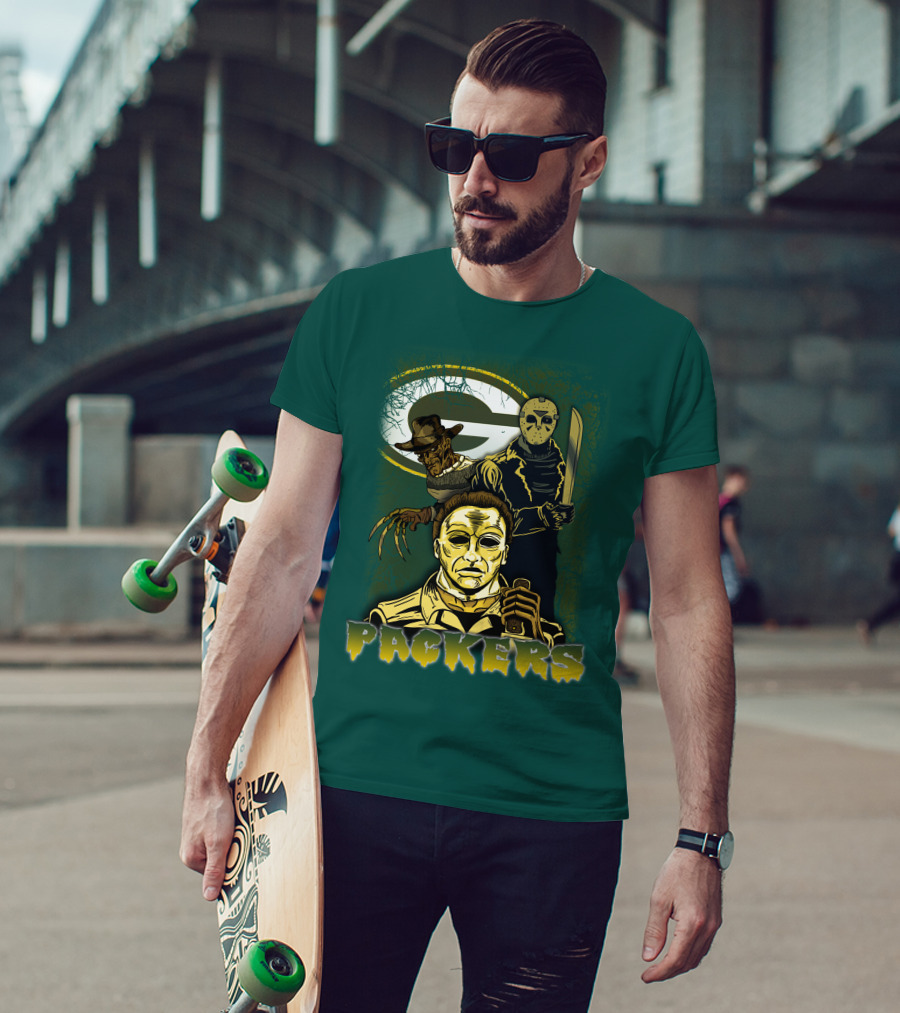 Green Bay Packers Horror Icons Mashup Freddy Jason Michael Myers T-Shirt