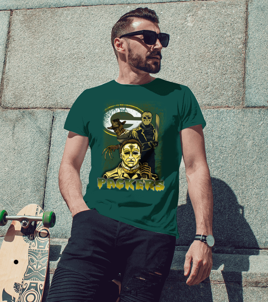 Green Bay Packers Horror Icons Mashup Freddy Jason Michael Myers T-Shirt