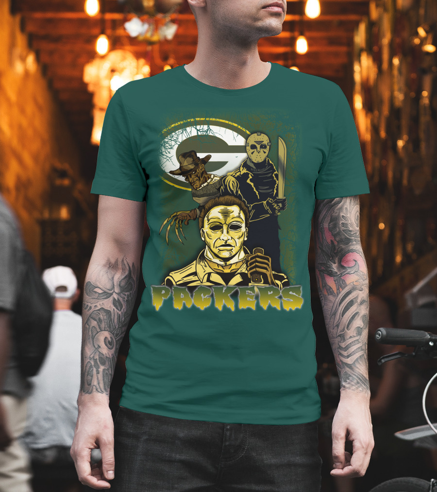 Green Bay Packers Horror Icons Mashup Freddy Jason Michael Myers T-Shirt