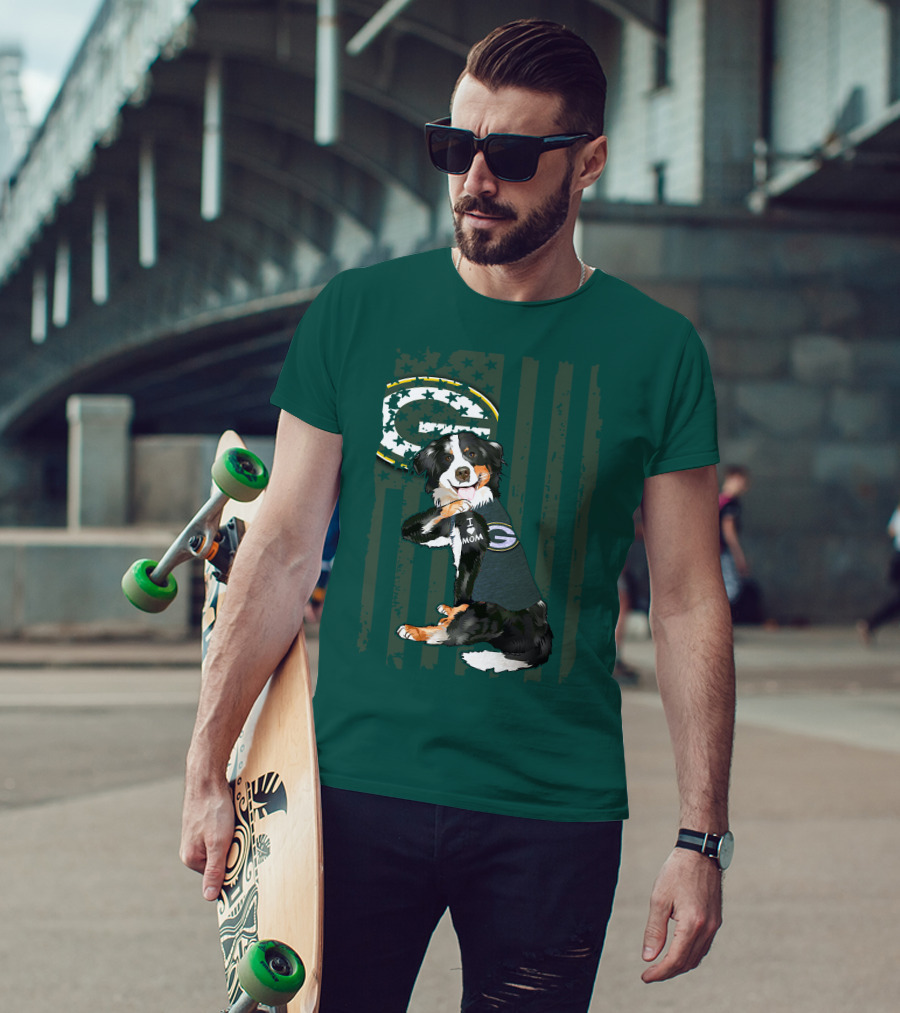 Border Collie Green Bay Packers I Love Mom T-Shirt
