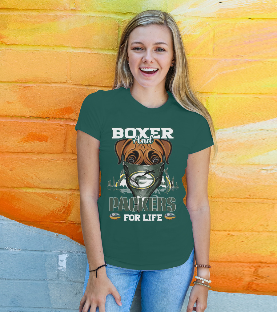 Boxer And Packers For Life Green Bay Packers T-Shirt