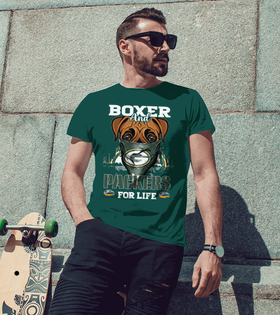 Boxer And Packers For Life Green Bay Packers T-Shirt