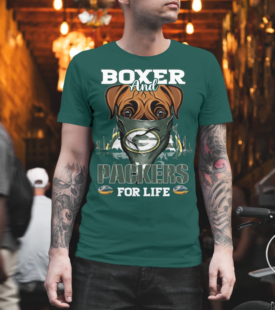 Boxer And Packers For Life Green Bay Packers T-Shirt