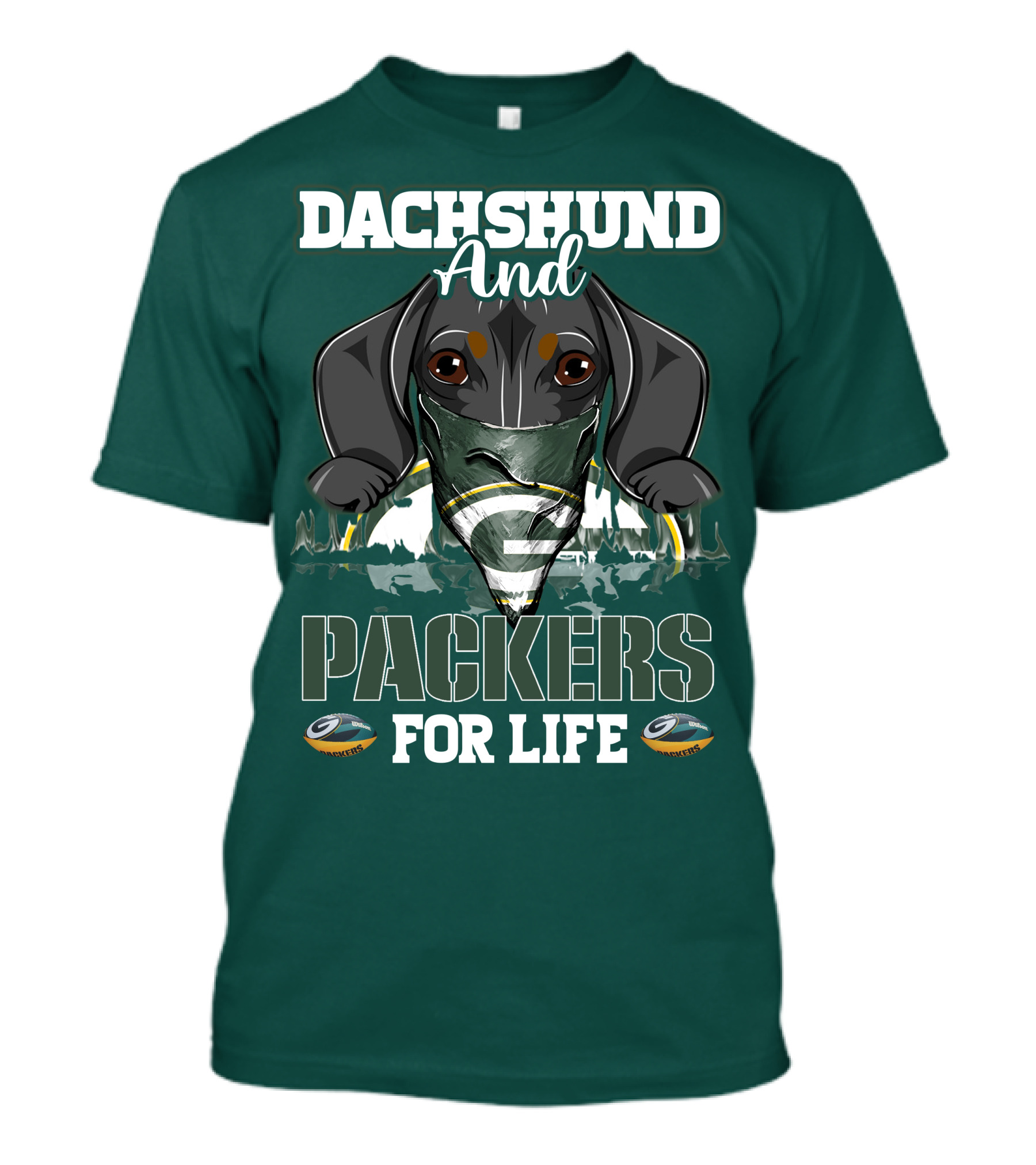 Dachshund And Packers For Life Green Bay T-Shirt