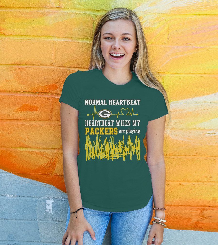 Normal Heartbeat Heartbeat When My Packers Are Playing Green Bay Packers T-Shirt