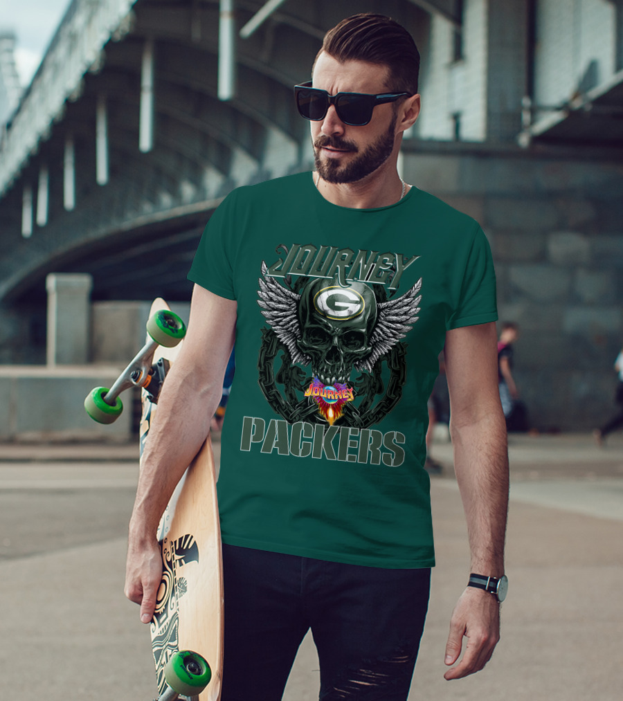 Journey Green Bay Packers Winged Skull Flame T-Shirt