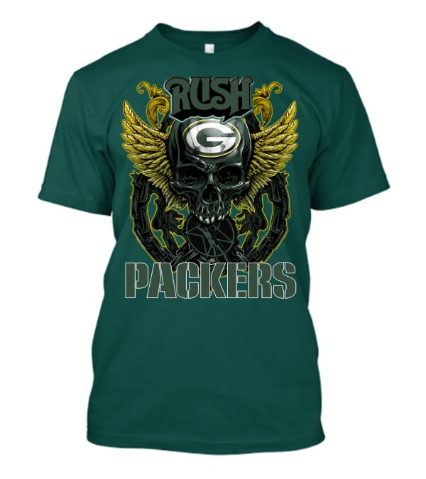 Rush Packers Skull With Wings Green Bay Packers T-Shirt