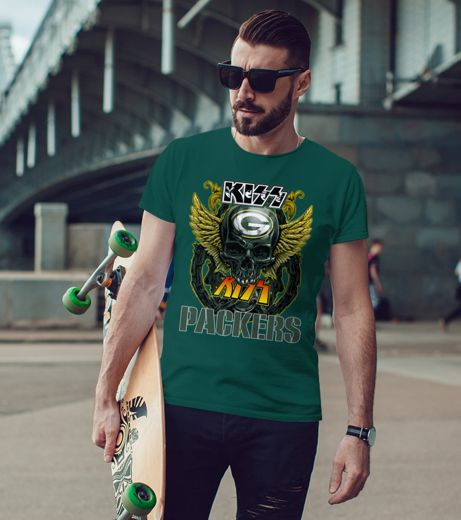 KISS Green Bay Packers Skull Wings T-Shirt