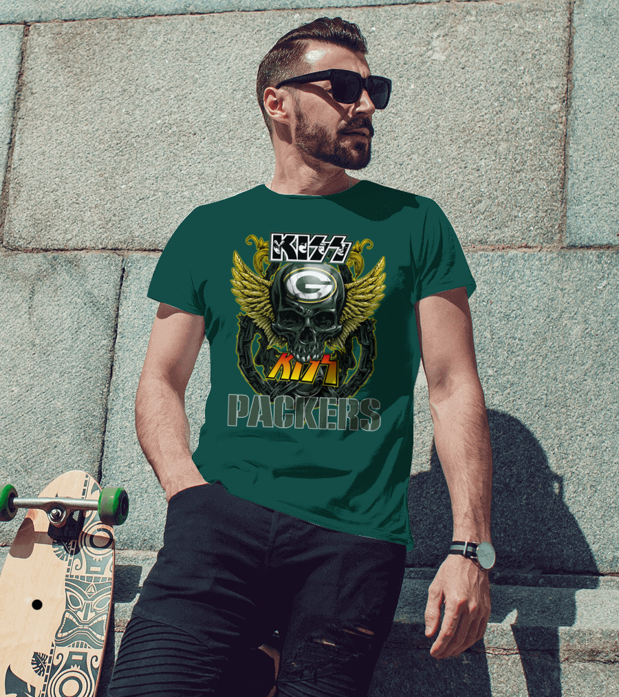 KISS Green Bay Packers Skull Wings T-Shirt