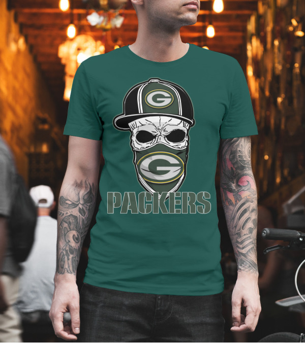 Packers Skull Hat Green Bay Packers T-Shirt Packers Skull Hat Green Bay Packers T-Shirt