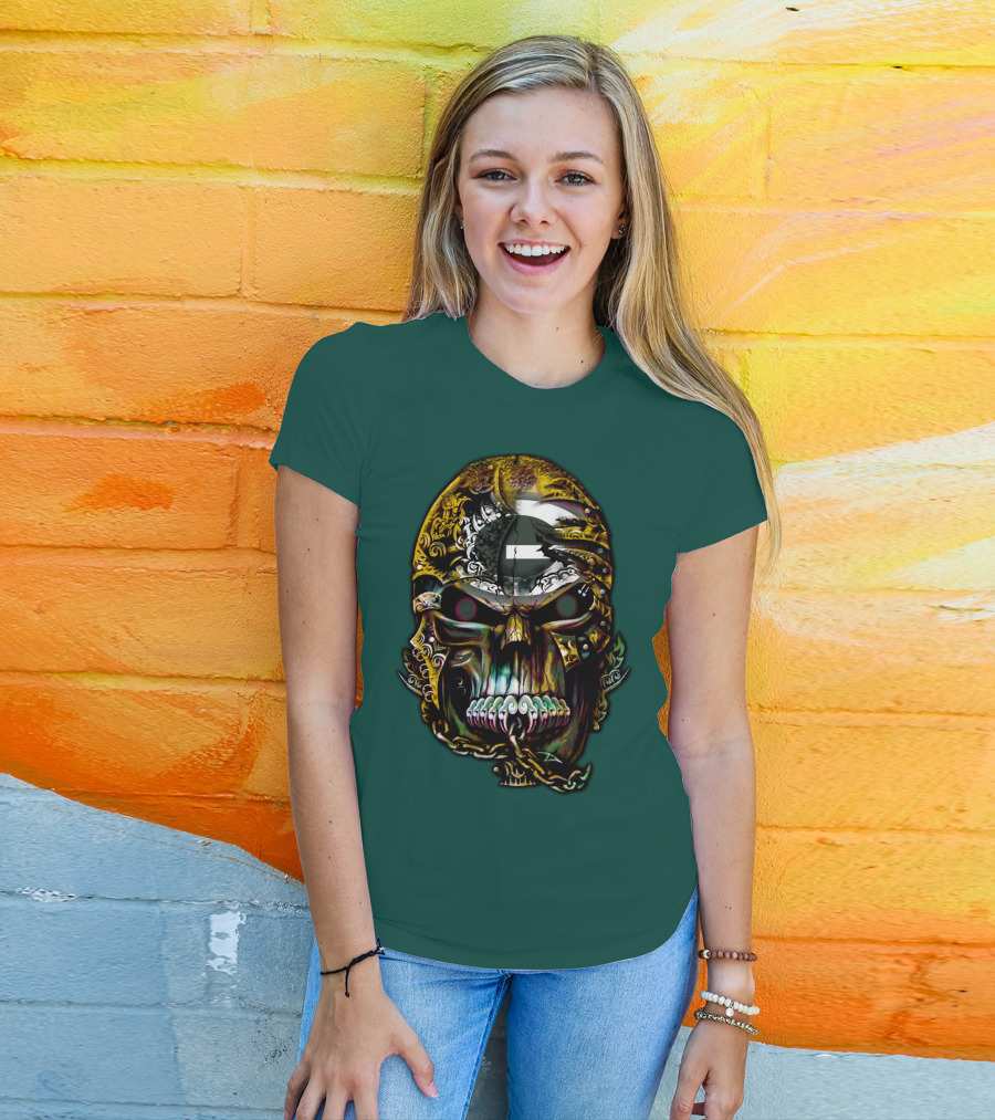 Green Bay Packers 82 Skull Art With Chain Motif T-Shirt