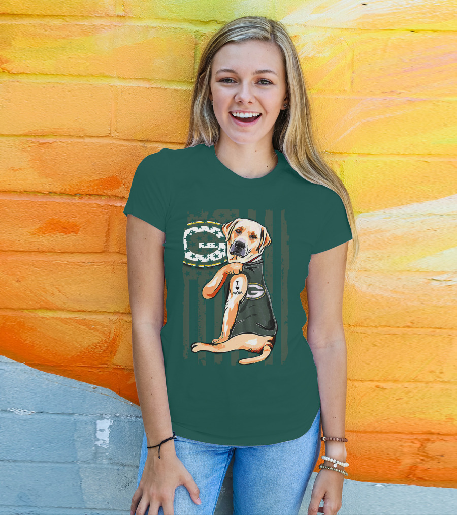 Labrador Retriever I Love Mom Green Bay Packers Fan Stars T-Shirt