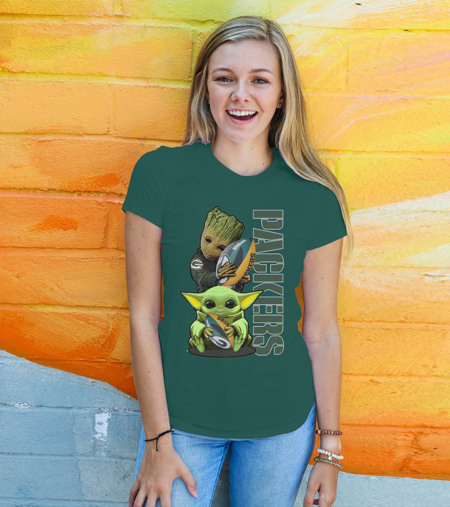 Grzd Green Bay Packers Groot Baby Yoda Football Fan T-Shirt