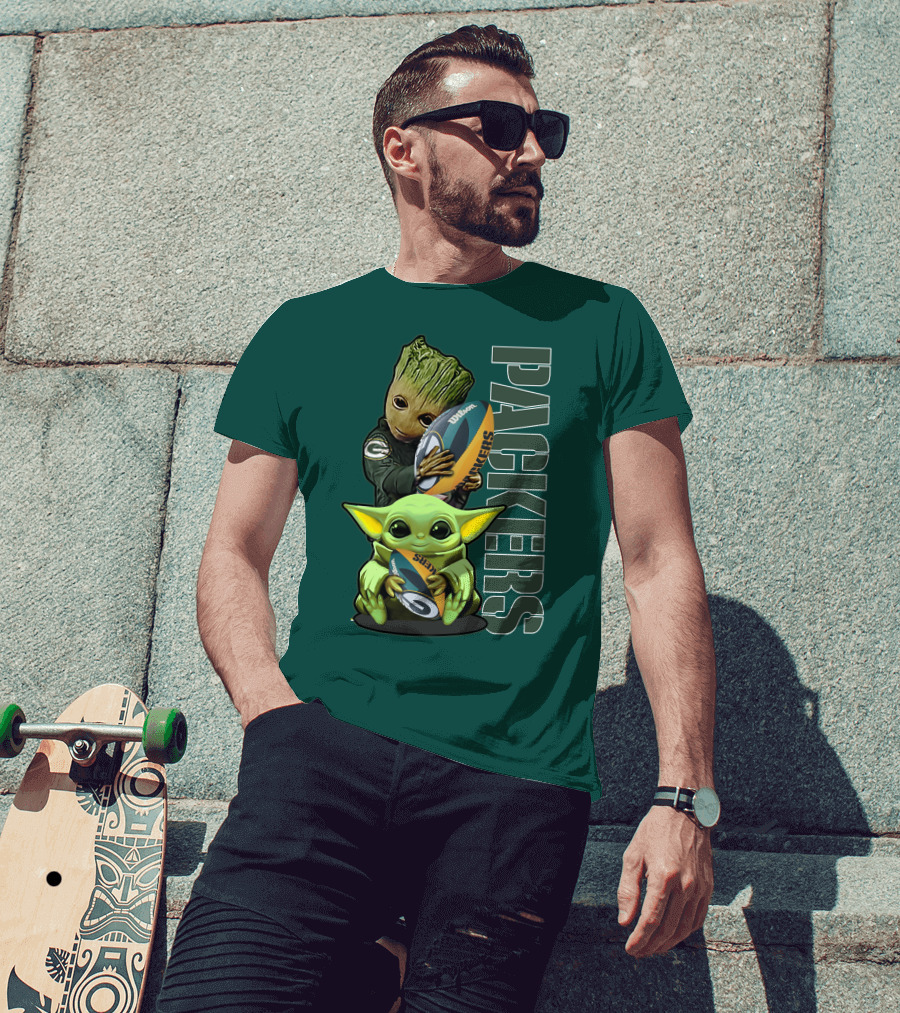 Grzd Green Bay Packers Groot Baby Yoda Football Fan T-Shirt