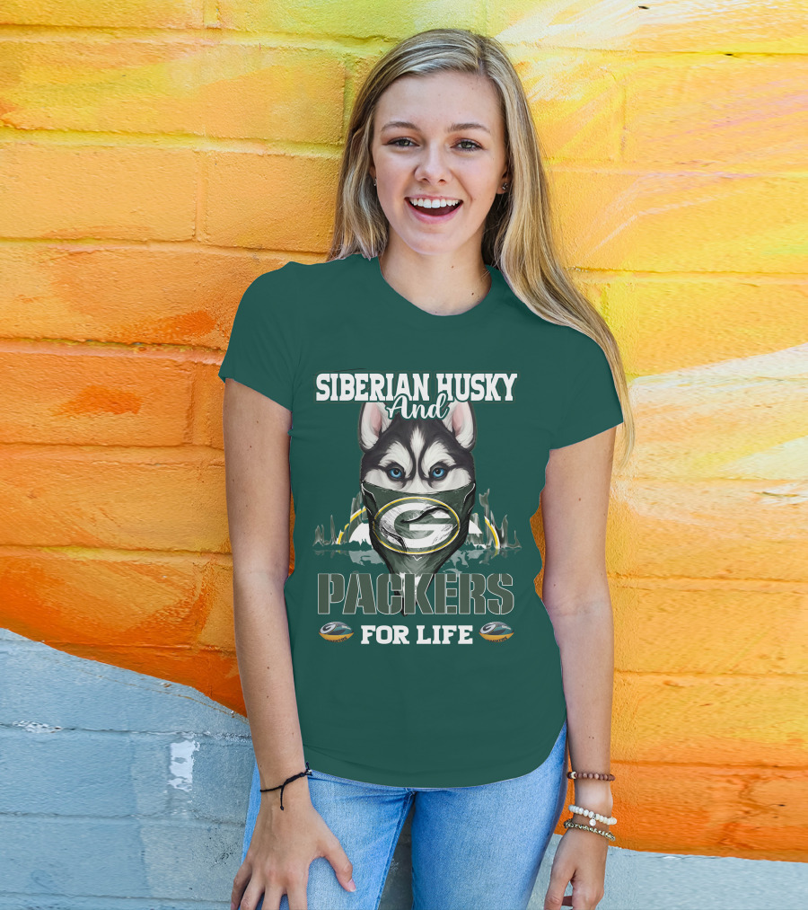 Siberian Husky And Packers For Life T-Shirt