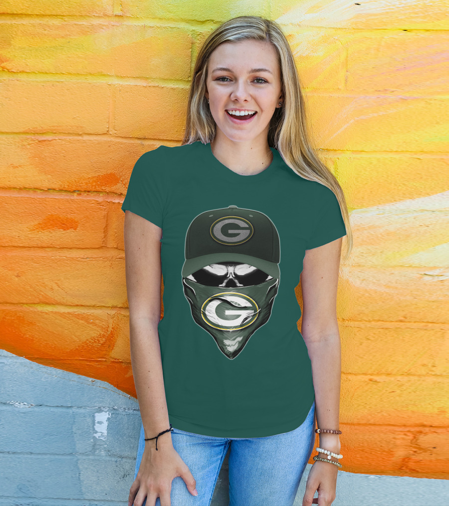 Green Bay Packers Skull Cap And Bandana T-Shirt