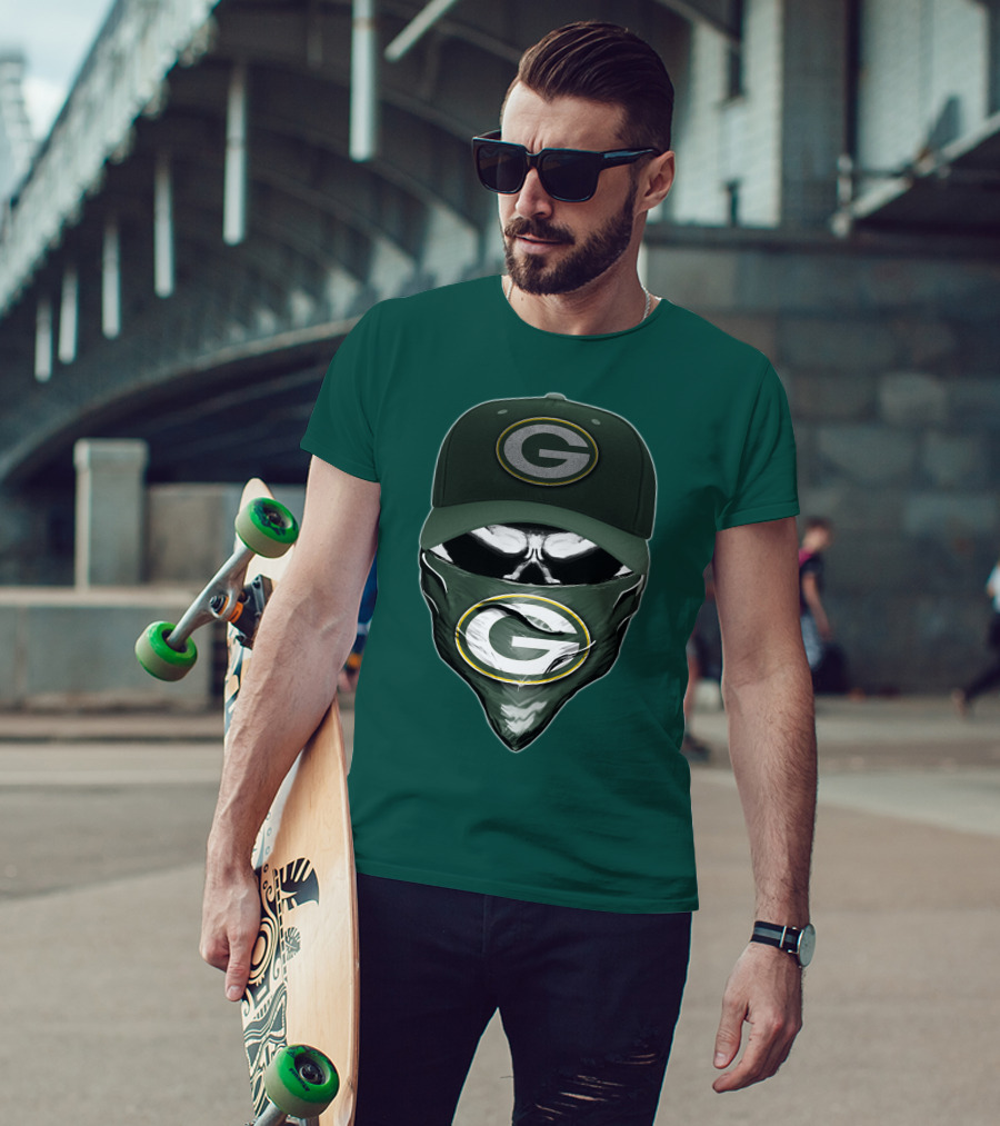 Green Bay Packers Skull Cap And Bandana T-Shirt