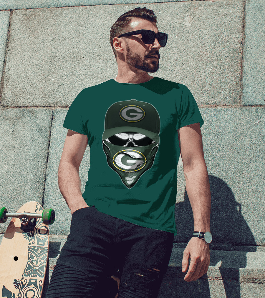 Green Bay Packers Skull Cap And Bandana T-Shirt
