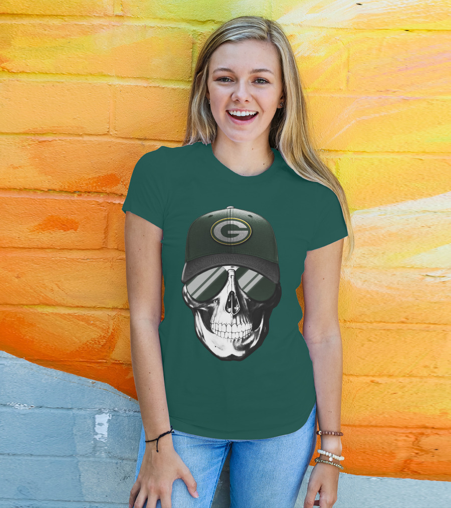 Green Bay Packers Skull Hat T-Shirt