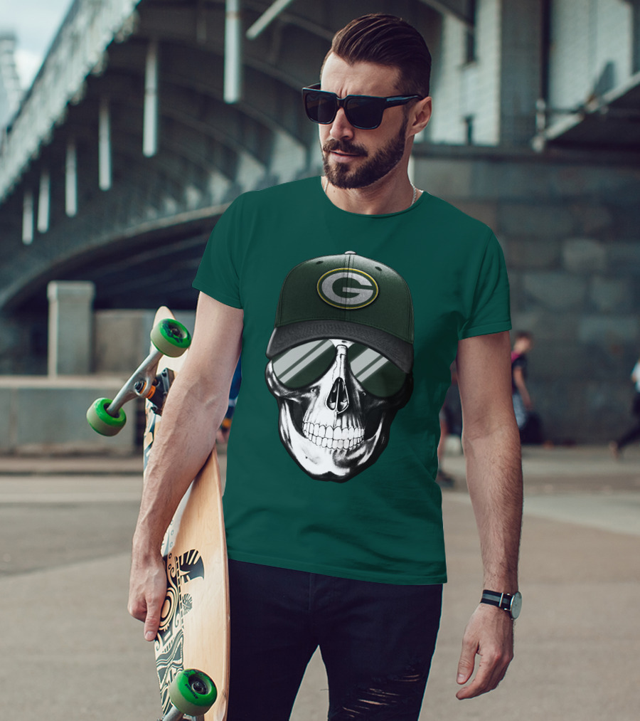 Green Bay Packers Skull Hat T-Shirt