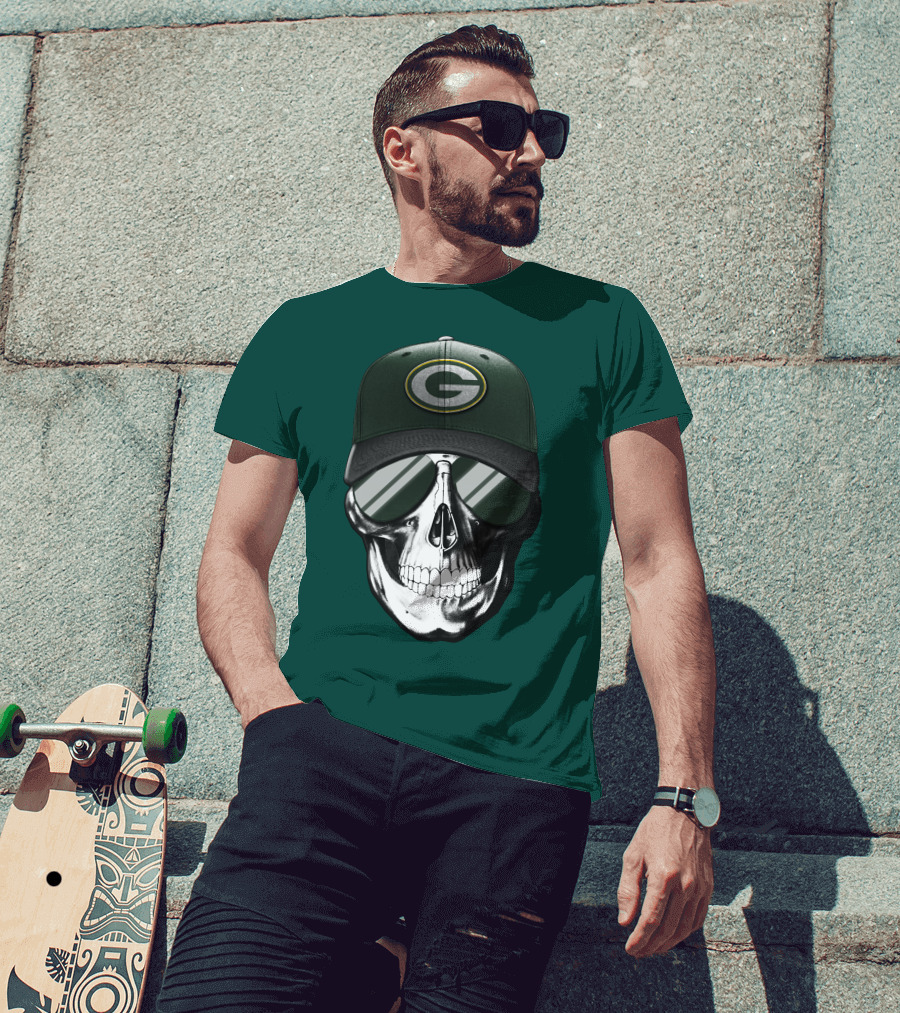 Green Bay Packers Skull Hat T-Shirt