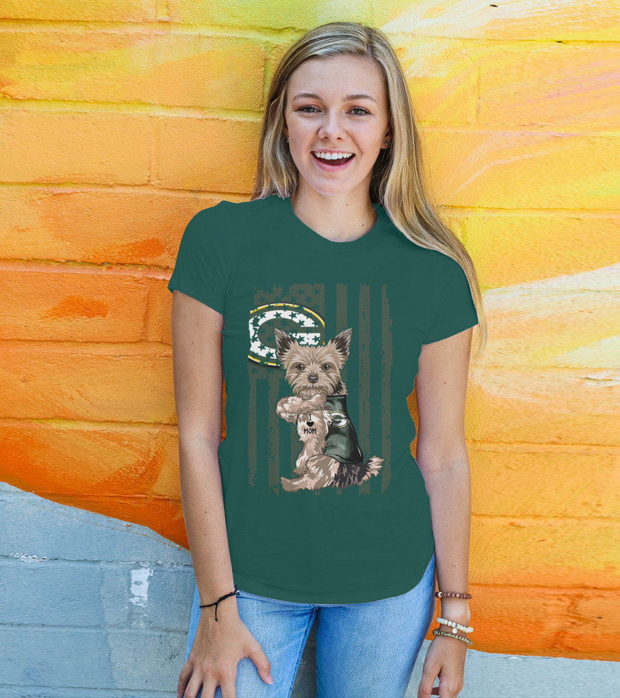 Yorkshire Terrier I Love Mom Green Bay Packers Fan T-Shirt