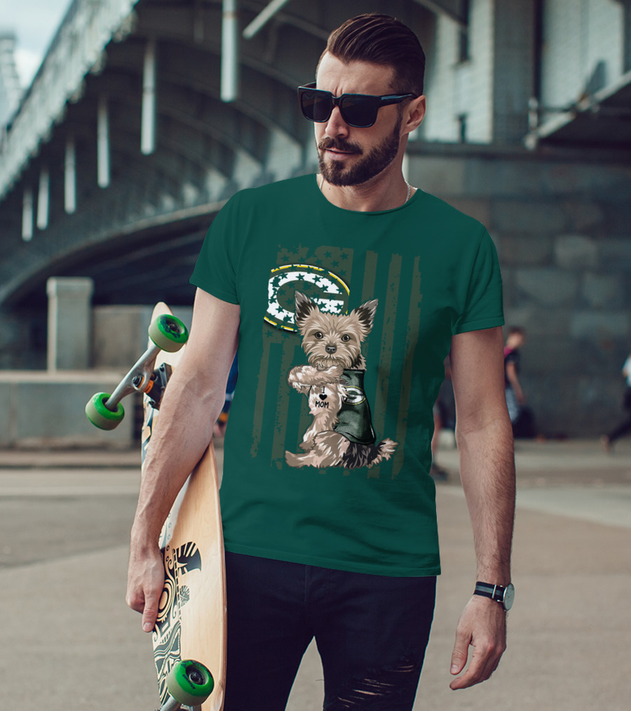 Yorkshire Terrier I Love Mom Green Bay Packers Fan T-Shirt