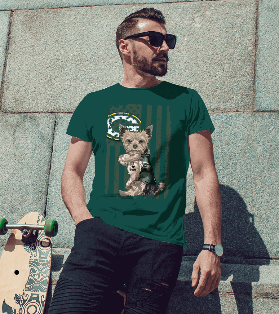 Yorkshire Terrier I Love Mom Green Bay Packers Fan T-Shirt