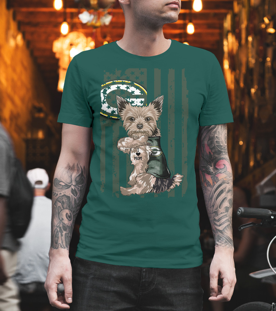 Yorkshire Terrier I Love Mom Green Bay Packers Fan T-Shirt