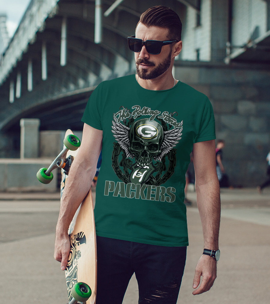 The Rolling Stones Green Bay Packers Skull Logo Wings T-Shirt