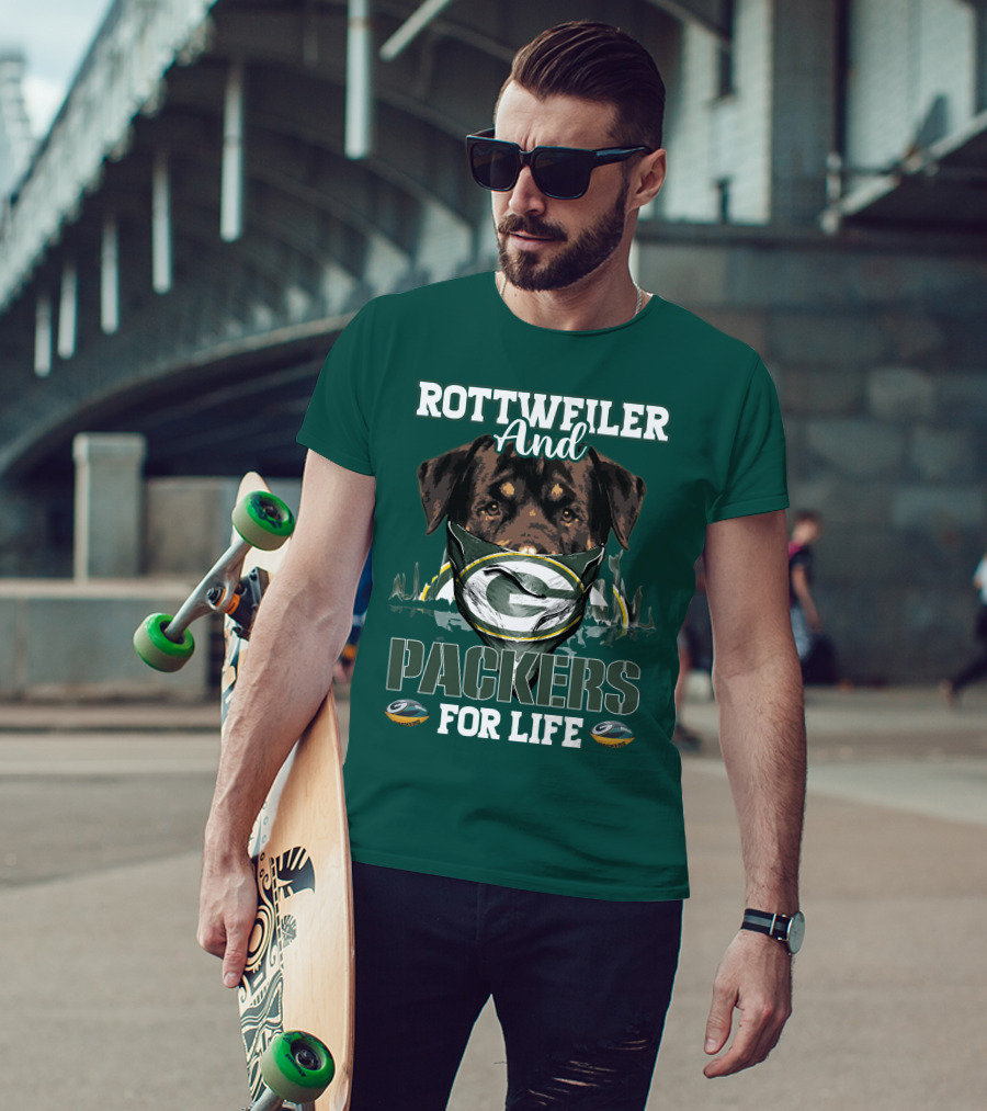 Rottweiler And Packers For Life Green Bay Packers T-Shirt