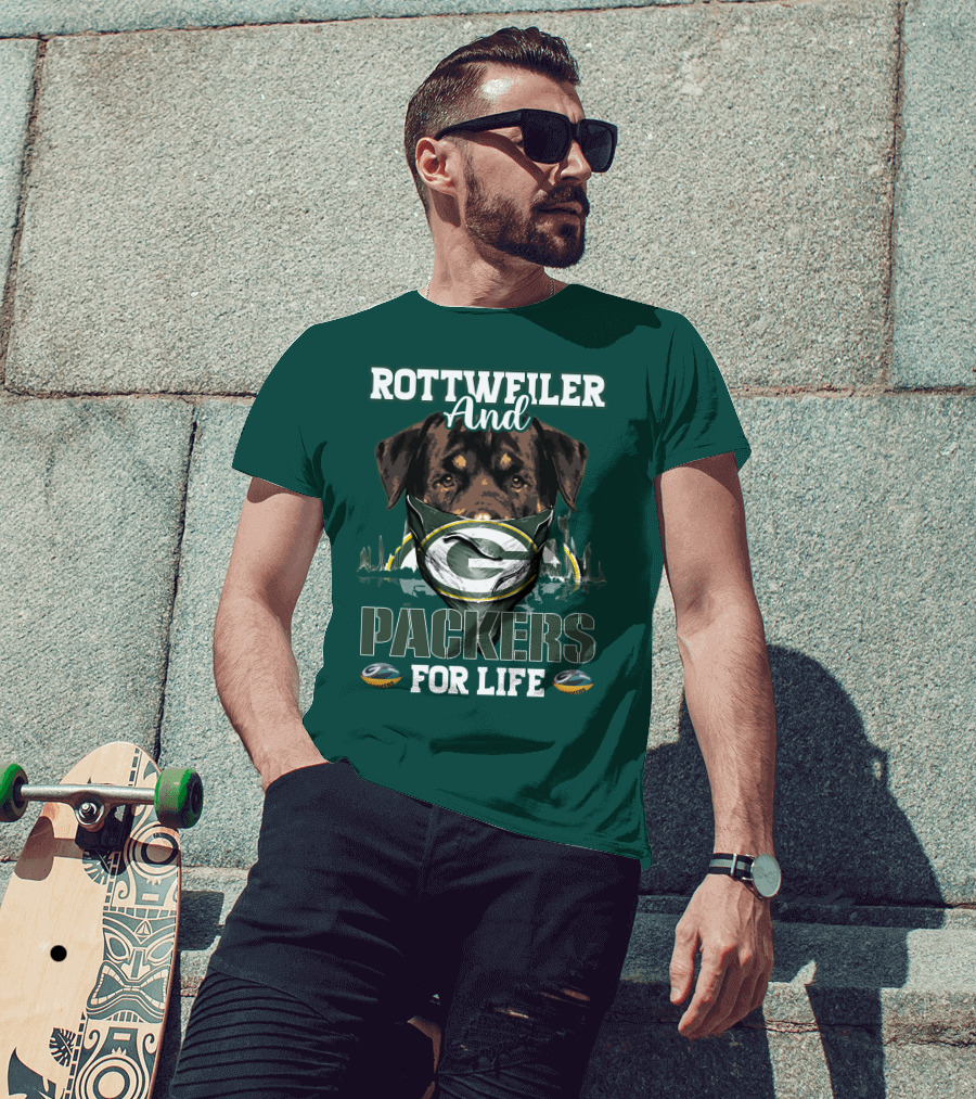 Rottweiler And Packers For Life Green Bay Packers T-Shirt