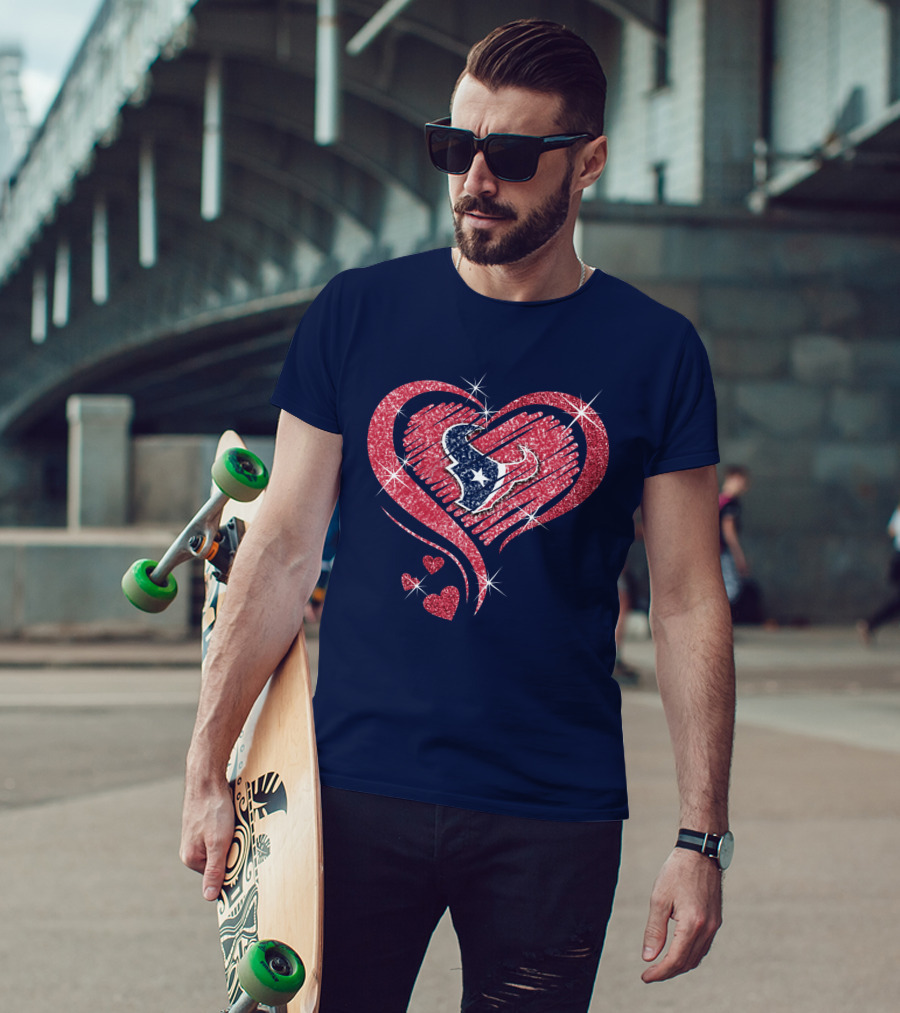 Heart Diamond Glitter Houston Texans T-Shirt