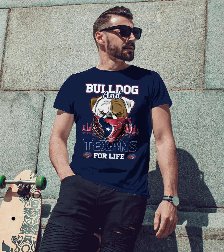 Bulldog And Texans For Life Houston Texans Fan Bulldog With Team Logo Bandana T-Shirt