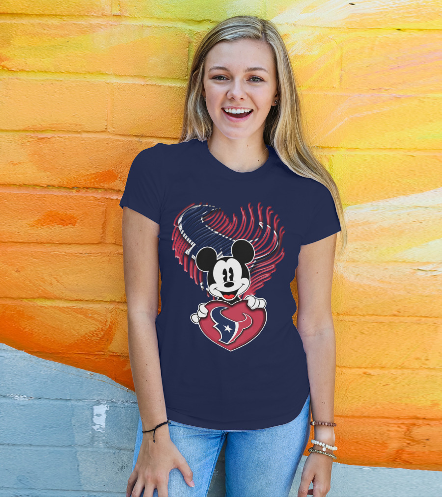 Mick Mouse Heart Houston Texans T-Shirt