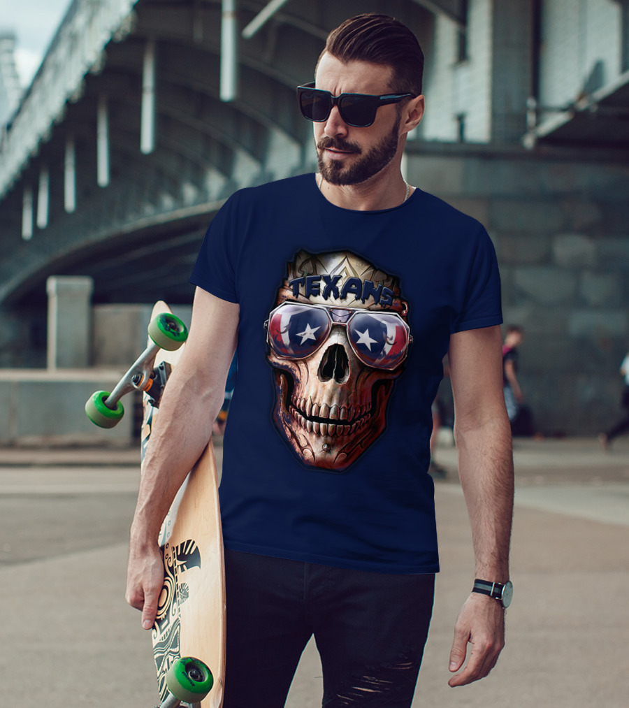 Texans Skull With Star Sunglasses T-Shirt