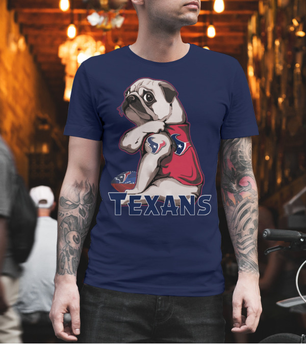 Pug Wearing Houston Texans Football Jersey T-Shirt Pug Wearing Houston Texans Football Jersey T-Shirt
