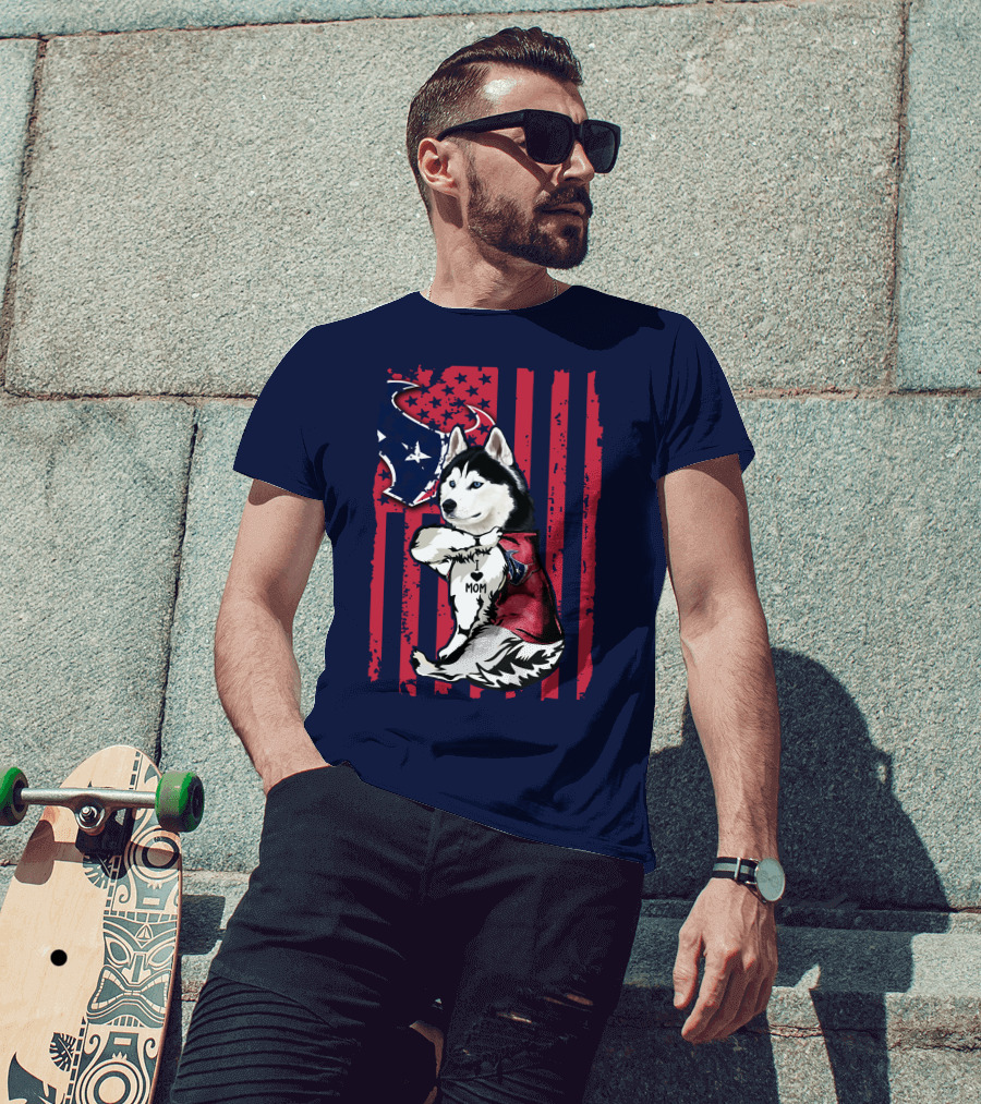 Siberian Husky I Love Mom Houston Texans Flag T-Shirt