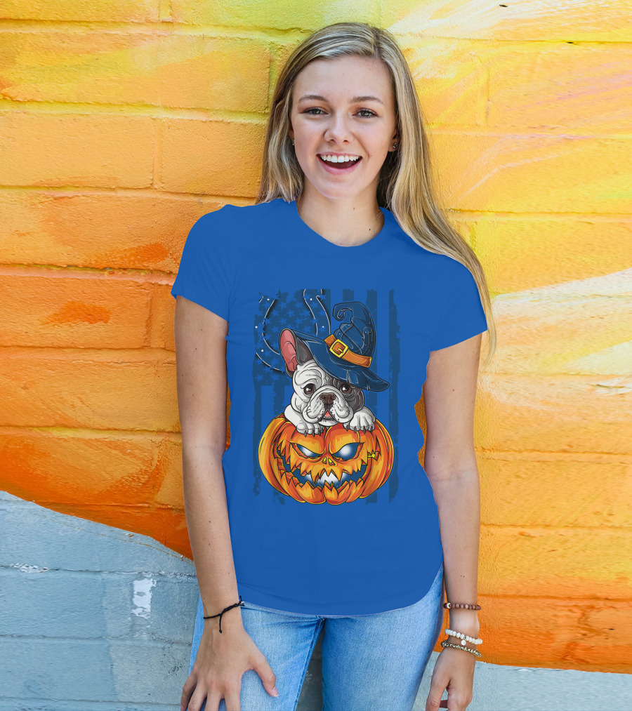 Hlw Bulldog Witch Hat Pumpkin Indianapolis Colts T-Shirt