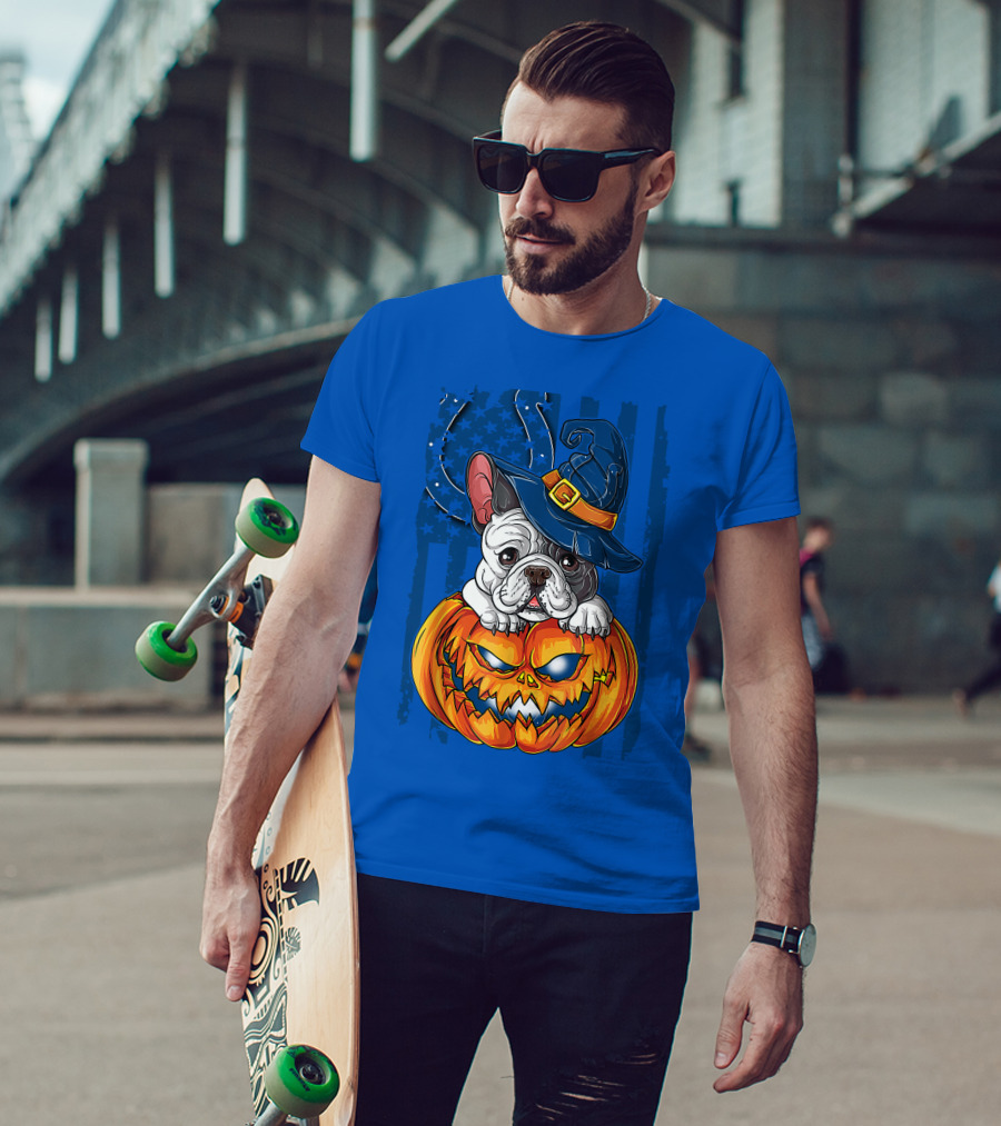 Hlw Bulldog Witch Hat Pumpkin Indianapolis Colts T-Shirt