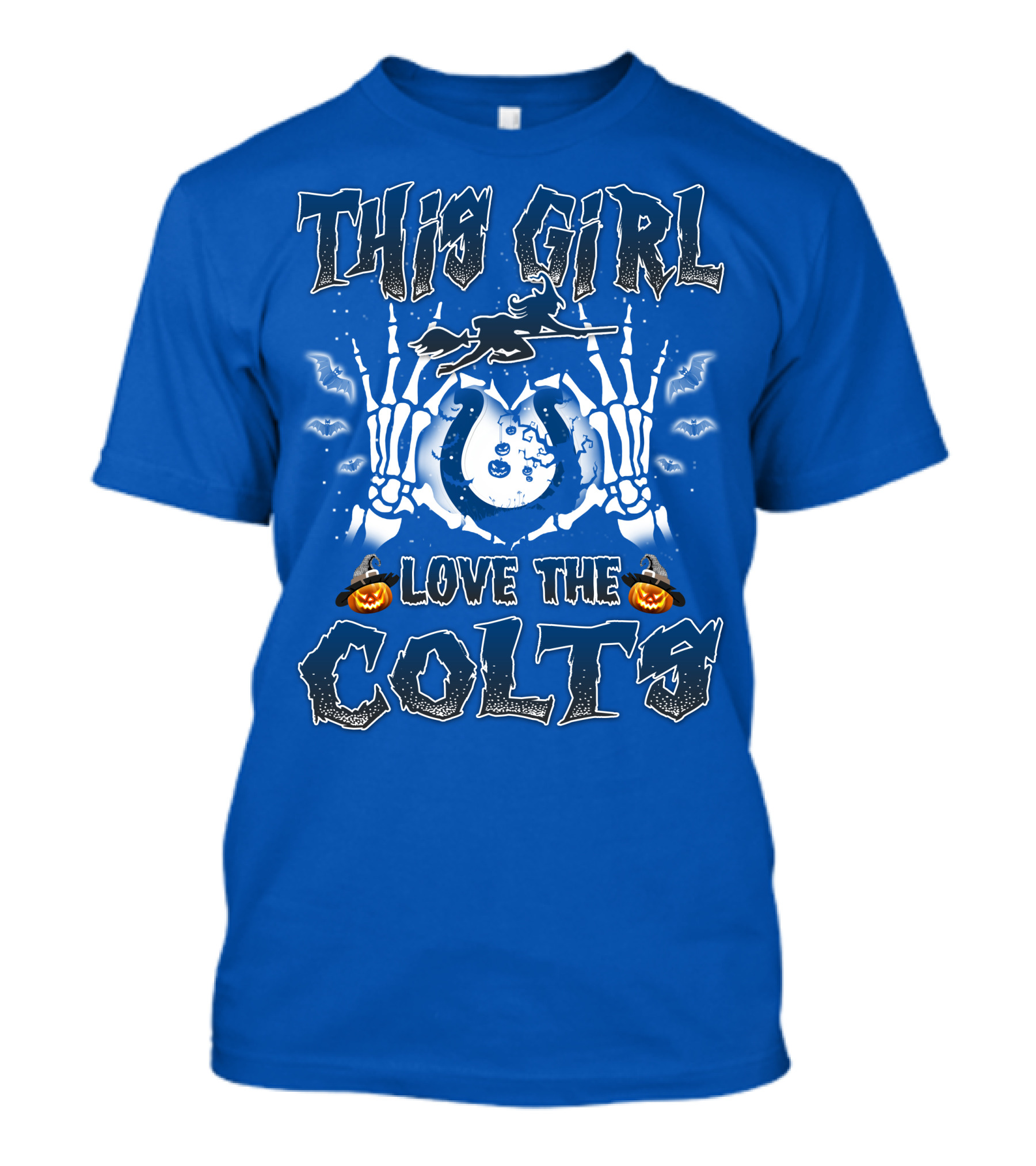 This Girl Love The Colts Halloween Skeleton Hands Pumpkin T-Shirt