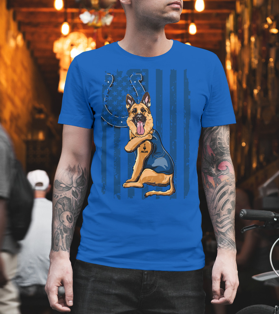 German Shepherd I Love Mom Indianapolis Colts American Flag T-Shirt
