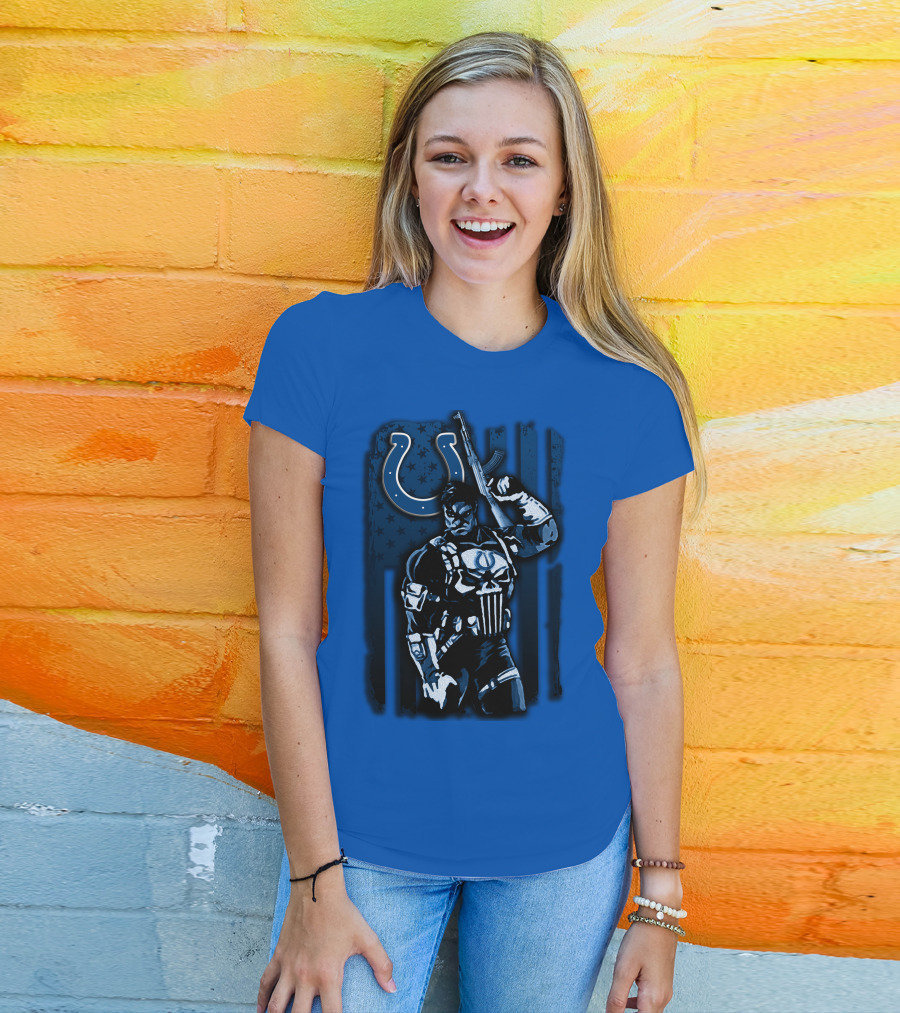 Indianapolis Colts Punisher Nfl Crossover 26 Blue Flag T-Shirt