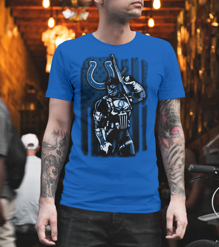 Indianapolis Colts Punisher Nfl Crossover 26 Blue Flag T-Shirt
