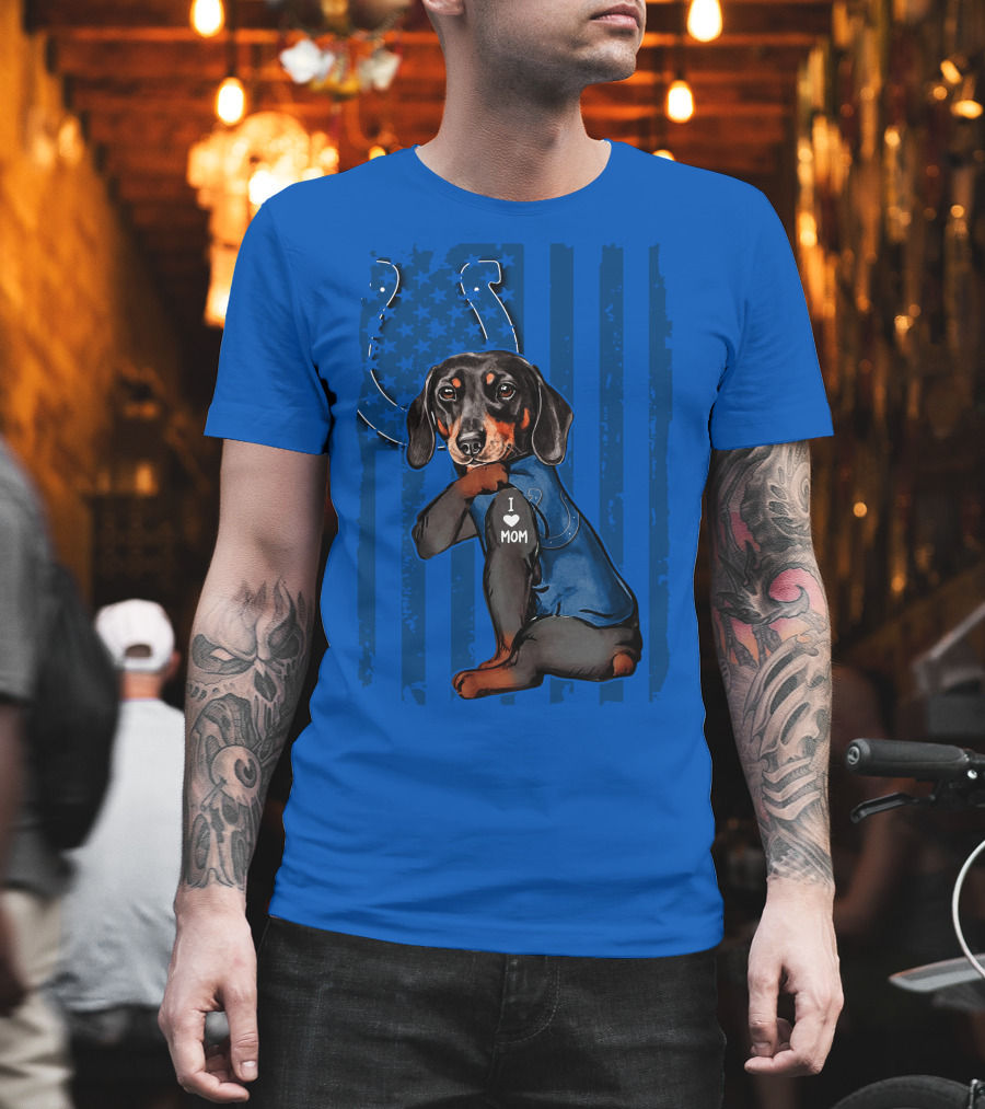 Dachshund I Love Mom Indianapolis Colts American Flag T-Shirt